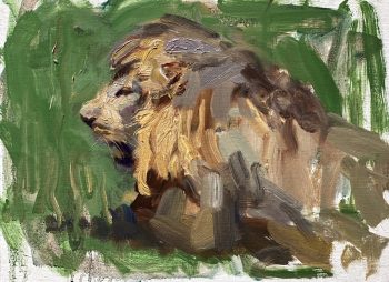 lion in grass oil painting